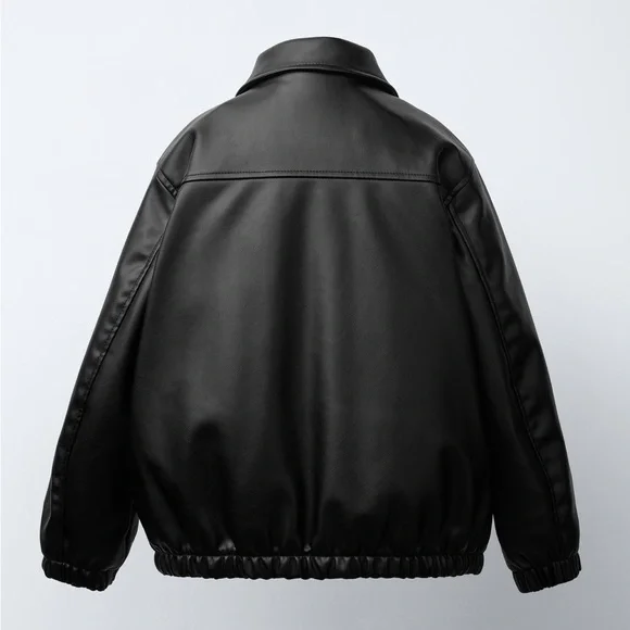 Zara Faux Leather Black Bomber Jacket - Picture 2 of 9